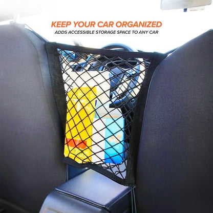 Armor All Front Seat Cargo Net Organizer, Super-Durable Expandable Nylon Material, Attaches to Headrest Post, Stretchable Net Car Organizer with Mesh Pocket, Universal Fit, Accessible Storage