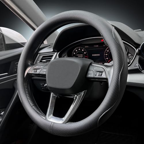 Nappa Premium Leather car Steering Wheel Cover, Non-Slip, Breathable, Universal 15 inches