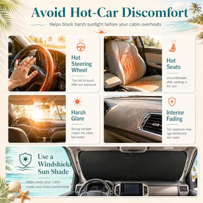 Ford F150 Windshield Sun Shade, Custom Fit Foldable Front Window Sunshade Visor, Blocks UV Rays and Heat, Keeps Interior Cooler, Fits 1990–2025 Models - size: for Ford F150 F250 F350 2015-present