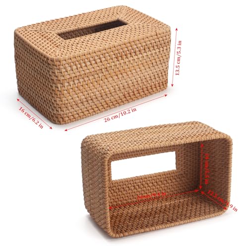 Rattan Tissue Box Cover, Rectangle Wicker Tissue Box Holder, Boho Tissue Box Cover for Living Room, Bathroom, Kitchen, Bedroom, 10.2 x 6.2 x 5.3 inch, Natural - color: Natural, size: Rectangular (5.3"H)