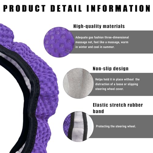 Elastic Stretch Steering Wheel Cover, 15"×15" Microfiber Breathable Ice Silk Steering Wheel Protector, Anti-Slip Elastic Steering Wheel Cover for Men Women, Car Accessories (Purple)