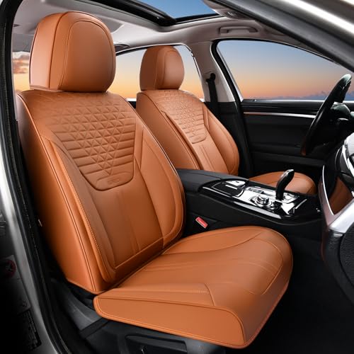 FLORICH Car Seat Covers for Front Seats, Universal Seat Cushion 2 Seats, Car Seat Protector Waterproof, Premium Leather Automotive Seat Covers for Most Cars, Sedans, SUVs, and Trucks-Brown - color: Brown, size: FrontPair