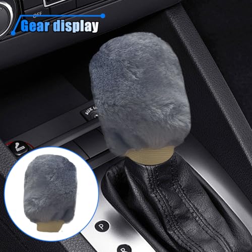 2PCS Plush Car Gear Shift Knob Cover & Handbrake Cover, Soft Fluffy Shift Knob Brake Handle Protector, Universal Car Interior Accessories (Gray) - color: Gray