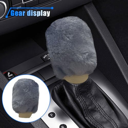 2PCS Plush Car Gear Shift Knob Cover & Handbrake Cover, Soft Fluffy Shift Knob Brake Handle Protector, Universal Car Interior Accessories (Gray) - color: Gray
