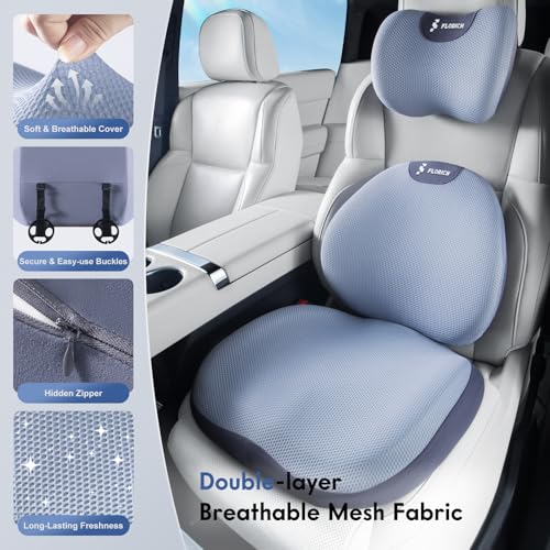 Seat Cushion and Lumbar Support Pillow for Office Chair Car, Car Neck Pillow, Ergonomic Memory Foam Back Support for Office Gaming Chair Wheelchair, Relieves Neck, Back & Sciatica Pain – Blue - color: Blue, size: Seat Cushion&Lumbar Pillow&Headrest Pillow
