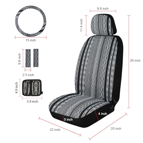 Baja Saddle Blanket Car Seat Covers, Boho Striped Woven Front Seat Protectors, Breathable & Washable Interior Covers, Universal Fit for Most Cars SUVs Trucks, Airbag Compatible, White, 8 pcs. - color: WHITE