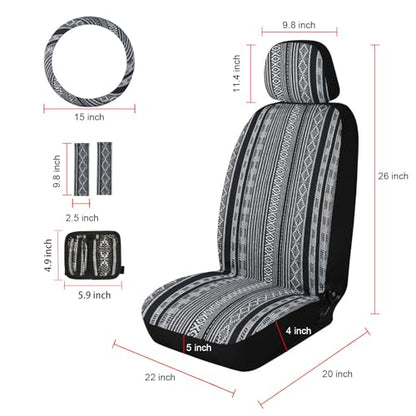 Baja Saddle Blanket Car Seat Covers, Boho Striped Woven Front Seat Protectors, Breathable & Washable Interior Covers, Universal Fit for Most Cars SUVs Trucks, Airbag Compatible, White, 8 pcs. - color: WHITE