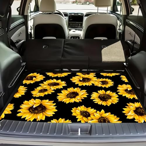 Universal Car Trunk Mat 29" x 39", All Weather Trunk Protection Cargo Liner, Durable Cargo Mat Rear Trunk Liner, Vehicle Interior Accessories Suitable for Most Car (Yellow Sunflower, 29" x 39") - color: Yellow Sunflower