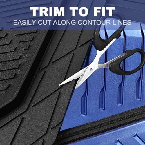CAR PASS Heavy Duty Rubber Car Mats, Deep-Dish Car Floor Mats All Weather, Universal Two-Tone Trim-to-Fit for SUVs Trucks Sedans, Waterproof Anti-Slip, 3 Pieces V12 Black and Metallic Blue - color: Blue and Black