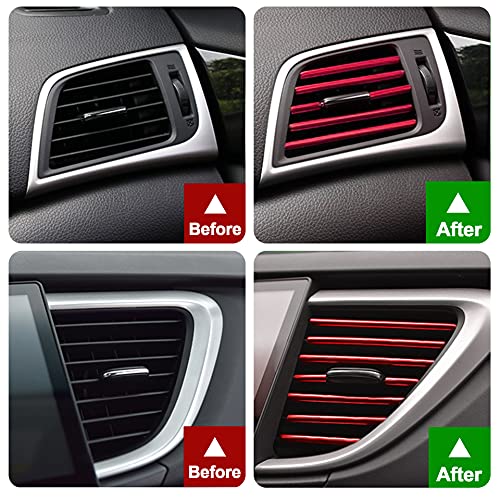 Hadwoer 20Pcs Car Auto Air Conditioner Vent Outlet Trim Strip, DIY Decoration Chrome PVC Car Interior Moulding Trim Strip Line for All Straight Air Vent Outlet (Red)