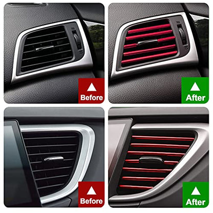 Hadwoer 20Pcs Car Auto Air Conditioner Vent Outlet Trim Strip, DIY Decoration Chrome PVC Car Interior Moulding Trim Strip Line for All Straight Air Vent Outlet (Red)