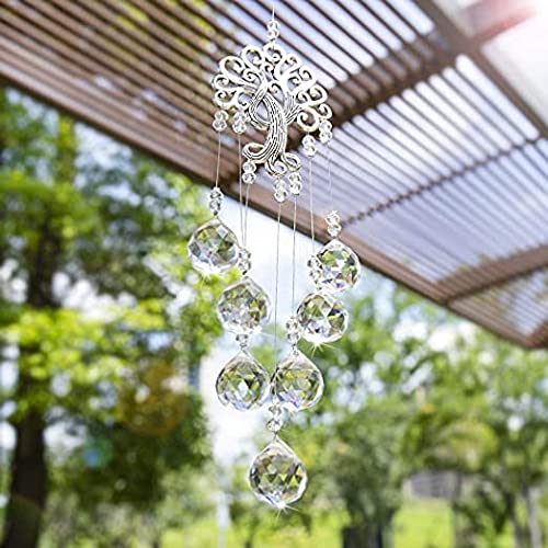 H&D HYALINE & DORA Garden Hanging Crystal Suncatchers Rainbow Makers with Crystal Ball Prisms and Metal Tree of Life for Garden Outdoor Home Kids Room Window - color: Clear Crystal Ball-long Chain