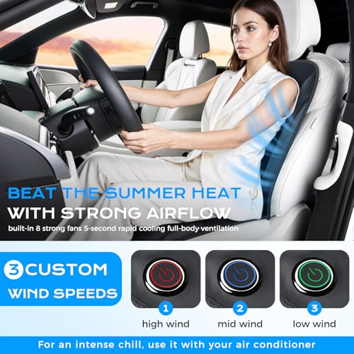 Coverado Upgraded Cooling Car Seat Cushion 8 Turbo Fans 12V-24V Ventilated Cooling Seat Cover 3 Adjustable Wind Speeds Long Lasting Coolness Summer Driving Universal Fit for Car SUV Truck Black - color: Black