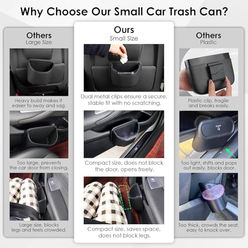 Small Car Trash Can for Side Door Back Seat Leather Leakproof Removable Liner Clip On Automotive Garbage Bin Compact Auto Trashcan Multipurpose Storage Organizer Container 0.22 Gal