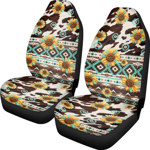 Howilath Aztec Tribal Sunflower Car Seat Cover Set of 2 Interior Accessories Washable Anti-Slip Auto Front Bucket Seat Covers All Seasons Use - color: Aztec Tribal Sunflower