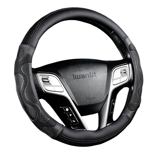Iwantit® Car Steering Wheel Covers with 3D Silicone Honeycomb for Men,Anti-Slip Design and Breathable Fabric,Universal Fit 14.5-15 Inches (Full Black) - color: 001-Full BlacK