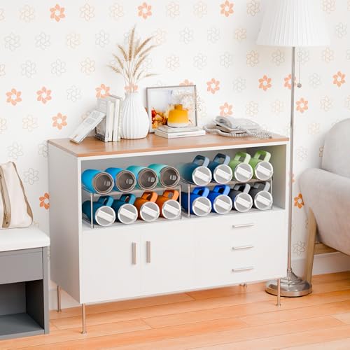 Yieach 2 Pack Stackable Water Bottle Organizer for Stanley,Yeti 40 oz and Tumbler Organizer,2 Tier Waterbottle Storage Rack,Clear Acrylic Cup Organizers for Kitchen Cabinets,Countertop,Pantry Shelf - size: 2 Tier(2 Set) Hold 16 Bottle