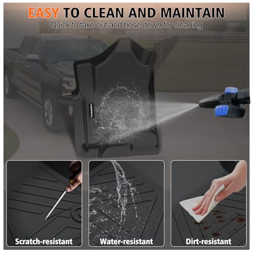 All Weather Car Floor Mats for 2014-2018 Chevy Silverado/GMC Sierra 1500 Crew Cab, 2015-2019 Silverado/Sierra 2500 HD/3500 HD Crew Cab, TPE Rubber Floor Liners Full Set for Chevy Silverado Accessories
