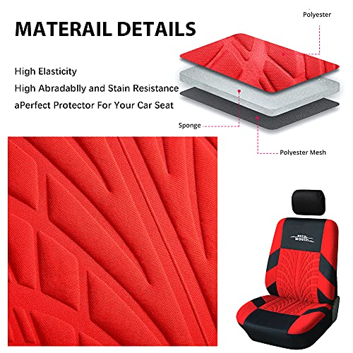 AUTOYOUTH Red Seat Covers Front Seats Only, 3D Tyre Embossed Breathable Bucket Covers, Airbag Compatible, Quick Setup Universal Fit for Sedan, SUV, Truck, Van - color: Red, size: Front Seats Only (4 pieces)