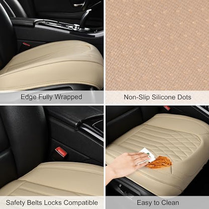 BWTJF 2 Pack Front Car Seat Bottom Covers, Universal Auto Seat Cushions, Nappa Leather Full Wrapping Edge Compatible with Most of Vehicles - SUVs/Sedans/Pickup Trucks, Beige - color: Beige, size: StyleB-Lozenge