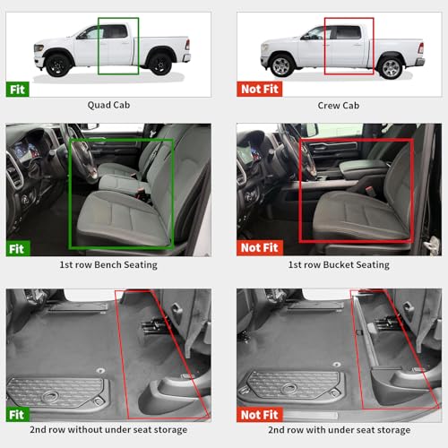 LASFIT Floor Mats for 2019-2024 Dodge Ram 1500 Quad Cab Without 2nd Row Under Seat Storage, Fit for Bench Seat & Carpet Flooring, All Weather TPE Custom Fit Car Mats Floor Liners 1st & 2nd Row, Black - style: 2) 1500 2013-2018 /1500 Classic 2019-2024 | Qu
