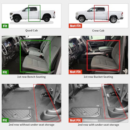 LASFIT Floor Mats for 2019-2024 Dodge Ram 1500 Quad Cab Without 2nd Row Under Seat Storage, Fit for Bench Seat & Carpet Flooring, All Weather TPE Custom Fit Car Mats Floor Liners 1st & 2nd Row, Black - style: 2) 1500 2013-2018 /1500 Classic 2019-2024 | Qu