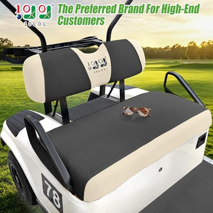 10L0L Golf Cart Seat Covers, Super Comfort Cooler Than Vinyl Seat Cover, Front and Rear Seat Cover for Yamaha EZGO Club Car, No Drilling Breathable Mesh Bench Seat Blanket, Machine Washable - color: Black + Beige, style: Front Seat - For EZGO TXT & RXV &