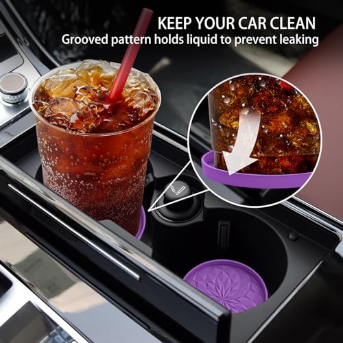 Car Coasters for Cup Holders [4 Pack] - 2.75In Silicone Auto Mug Mats - Universal Non-Slip Recessed Car Interior AccessoriesDeep Purple - color: 4pack-deep Purple
