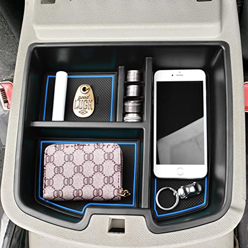 HGWEI Center Console Organizer Compatible with 2007-2014 Chevy Silverado GMC Sierra Avalanche Tahoe Suburban Yukon Yukon XL Accessories, Floor Mounted Center Console ONLY,Blue Trim - color: blue