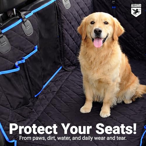 Dog Car Seat Cover for Back Seat, Waterproof, Scratchproof, Nonslip, Dog Hammock for Car, Safety Harness Included, Seat Covers for Pet Dogs, Truck & SUV Size (Black/Blue)