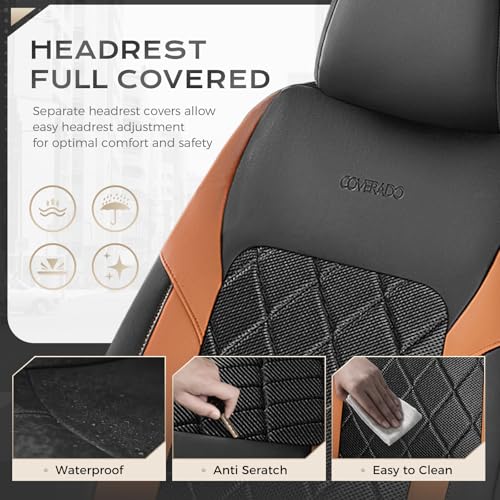 Coverado Car Seat Covers, Seat Covers Full Set, 5 Seats Automotive Seat Cover, Mesh Breathable Seat Protectors, Universal Fit for Most Cars - color: Black_Brown, size: FullSet