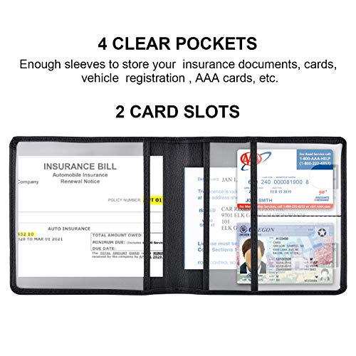 Car Registration and Insurance Holder, Vehicle Glove Box Car Organizer Men Women Wallet Accessories Case for Cards, Essential Document, Driver License, Black - color: Black