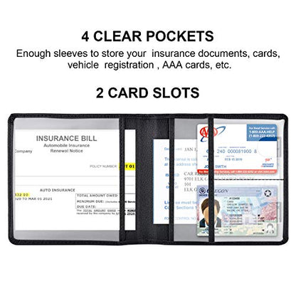 Car Registration and Insurance Holder, Vehicle Glove Box Car Organizer Men Women Wallet Accessories Case for Cards, Essential Document, Driver License, Black - color: Black
