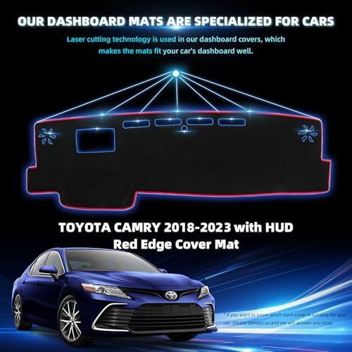 Dashboard Flannel Dash Cover Mat for Toyota Camry with HUD 2018 2019 2020 2021 2022 2023 Flannel Custom Fit Toyota Camry Series Dash Cover Black Trim (Camry 2018-2023, Black) - size: Toyota Camry Flannel 2018-2023 Red Border