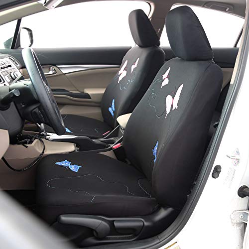 FH Group Full Set Butterfly Cloth Car Seat Covers - Universal Fit, Low Back Front Seat Covers, Solid Back Seat Cover, Washable Seat Cover for SUV, Sedan, Van, Black - color: Black Butterfly, size: Full Set