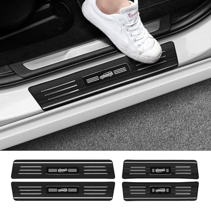 Hellet 4PCS Car Door Sill Protector for Dodge 2016-2020 2023 2024 2025 2026 Durango Accessories Stainless Steel Material Black Brushed Door Entry Guards