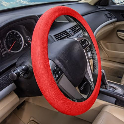 FH Group Universal Fit Silicone Snake Pattern with Massaging Grip Steering Wheel Cover fits most Cars, SUVs, Trucks, and Vans Red - color: Red