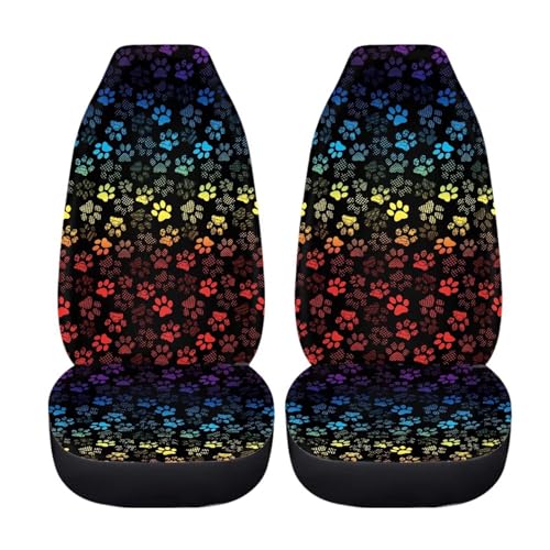 Dreaweet Rainbow Dog Paw Car Seat Covers for Women Universal Car Seat Cover Set of 2 Car Seat Protector Soft Elastic Front Seat Covers for Cars SUV Trucks Van - color: Rainbow Dog Paw