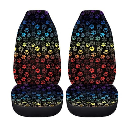 Dreaweet Rainbow Dog Paw Car Seat Covers for Women Universal Car Seat Cover Set of 2 Car Seat Protector Soft Elastic Front Seat Covers for Cars SUV Trucks Van - color: Rainbow Dog Paw