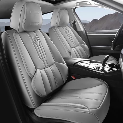 AOOG Seat Covers Custom Fit for Chevy Silverado GMC Sierra 2007-2026 1500 2500HD 3500HD Crew,Double,Reguler Cab, Pickup Truck Seat Cover Protector Cushion with Faux Leather(Grey, Full Set) - color: Grey, size: Front & Back Seat