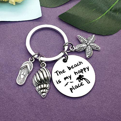 Vadaka Beach Lover Gift Keychain Jewelry Beach Keyring Stainless Steel Key Chain Birthday Christmas Graduation Gift for Women Girl Teens