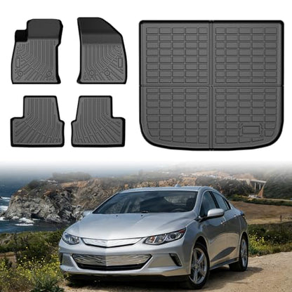 Volt Floor Mats - Car Mats for Chevy Volt 2016-2019, All Weather Floor Mats and Cargo Liner for Volt Accessories, Heavy Duty Rubber Mats, Car Accessories - size: 1)Chevy Volt 16-19 Full Set