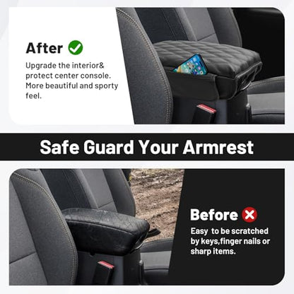 Autorder Center Console Cover for 2018-2026 Jeep Wrangler JL/Gladiator JT Accessories Leather Armrest Cushion Cover with Storage Pockets Anti-Scratch Armrest Pad for Cat Dog Pet - size: 2018-2026 Jeep Wrangler