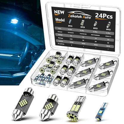 Zakolak 24PCS LED Interior Car Lights, Extremely Bright LED Bulb Kit, Applicable to Dome Map Door Lights and Other Parts Replacement for Your Cars, to Help You See Inside The Car at Night（Ice Blue） - color: Ice Blue