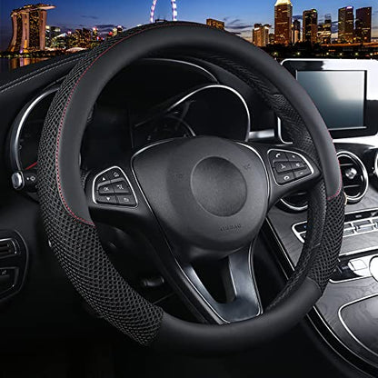 Cxtiy Premium Ice Silk Steering Wheel Cover - Soft, Breathable, and Anti-Slip for Ultimate Comfort and Style Fit Most of Cars SUV Auto Vehicle (C-Black) - color: black