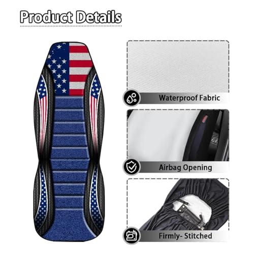 American Flag Printed 2 Pack Seat Cover for Cars, Waterproof Breathable Front Car Seat Covers, Airbag Compatible Universal Fits Auto Seat Cover for Front Seat - color: American Flag - Blue and Red