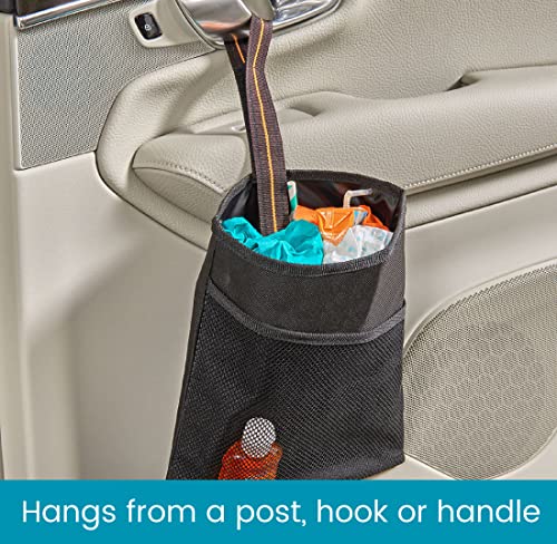 High Road Small Hanging Car Trash Bag with Waterproof Liner, Storage Pocket and Adjustable Strap - Hangs from Handles or Headrest Posts Without Taking Up Legroom - color: Black