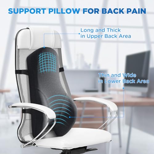 Teemour High Back Support Pillow for Office Chair, Fully Support Back Cushion - Memory Foam Lumbar Support Pillow for Office Chair, Desk, Gaming Chair, Promotes Posture Pain Relief Adjustable Straps - size: Long Back
