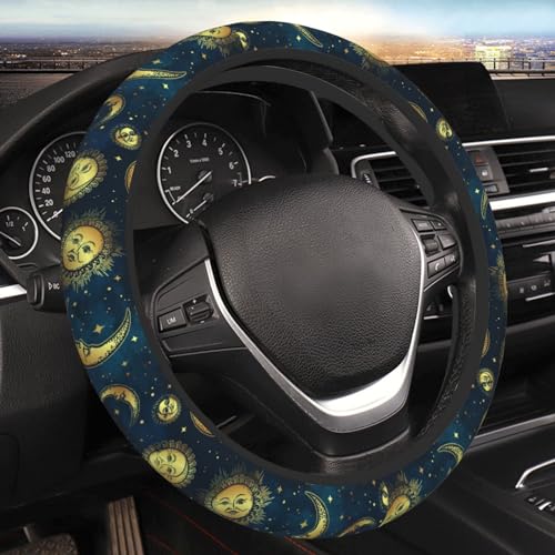 Gold Moon Sun Stars Magical Steering Wheel Cover for Women Men Girls Car Accessories Decor Anti-Slip Neoprene Auto Steering Wheel Covers Protector Universal 15 Inch - color: 9