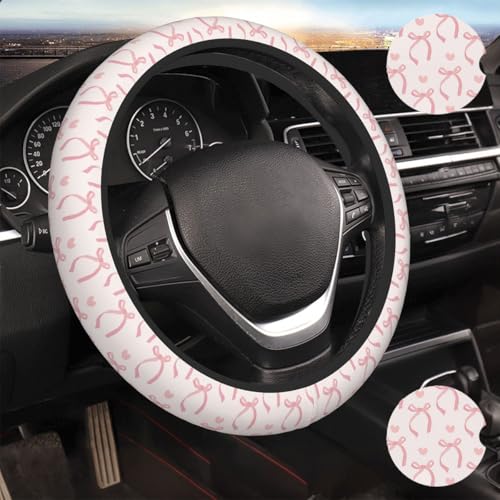 Pink Bow Steering Wheel Cover Cute Car Accessories - color: Pink Bow